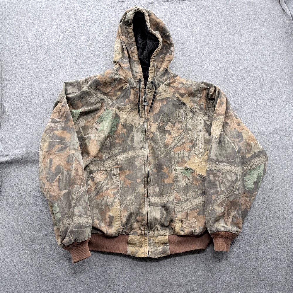 Walls Outdoors Jacket Mens 2XL Brown Camo Hooded Canvas Full Zip Hunting Outdoor